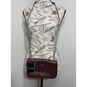 Lauren Ralph Lauren Burgundy Pebbled Shoulder Bag Magnetic Closure Logo Accent